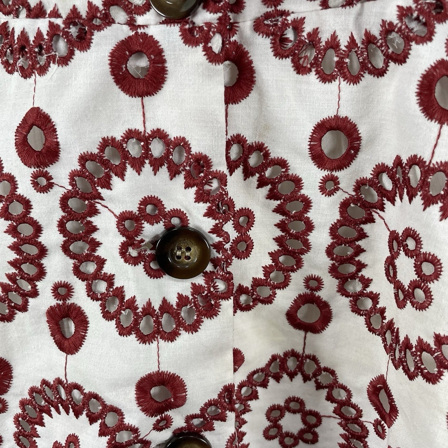 Waverly Grey Anthropologie White Red Eyelet Buttoned A Line Lined Dress USA L