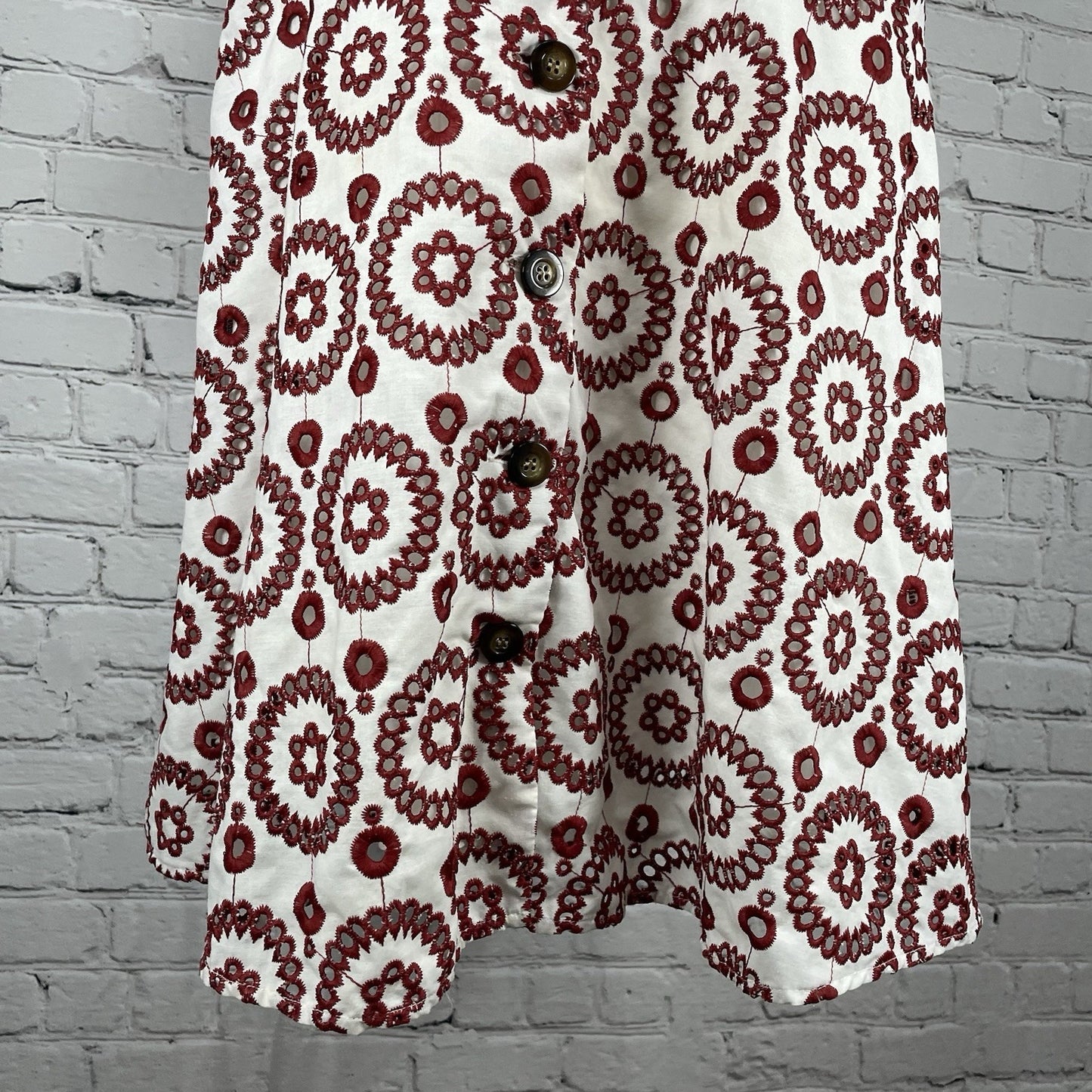 Waverly Grey Anthropologie White Red Eyelet Buttoned A Line Lined Dress USA L