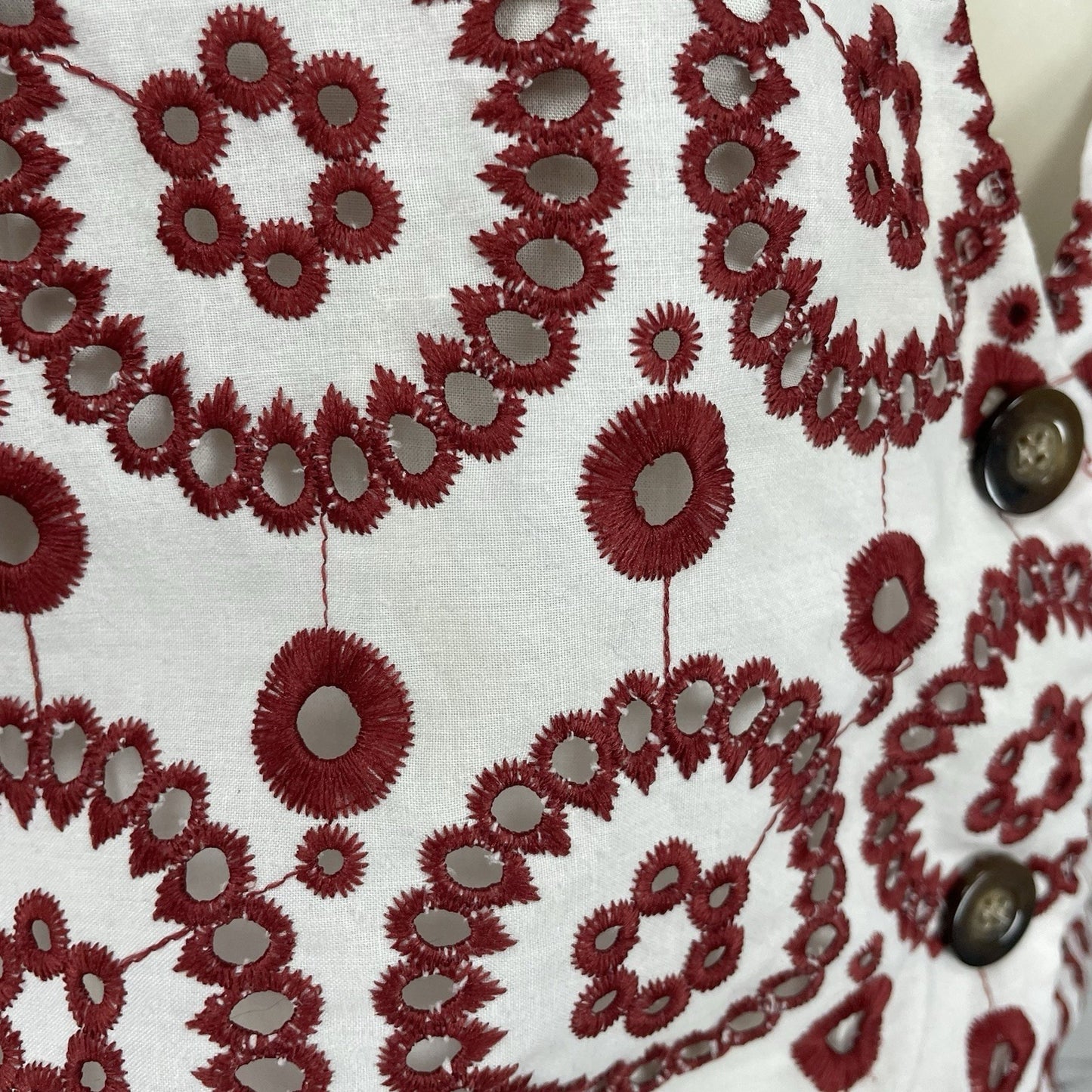 Waverly Grey Anthropologie White Red Eyelet Buttoned A Line Lined Dress USA L