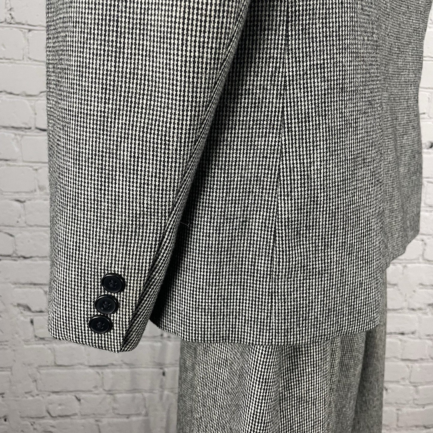 VTG Evan Picone Black & White Blazer Pleated Skirt Suit Set USA Made Size 12/14