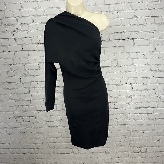 NWT Zara Black One Shoulder Long Sleeved Stretchy Bodycon Ribbed Dress Short S