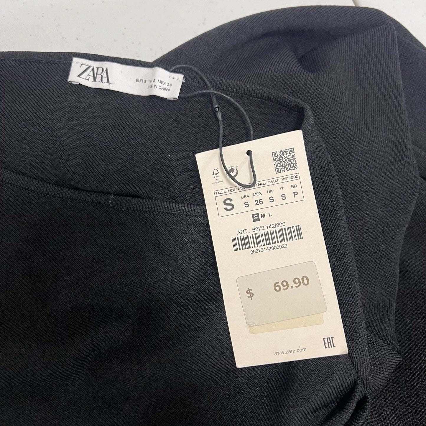 NWT Zara Black One Shoulder Long Sleeved Stretchy Bodycon Ribbed Dress Short S