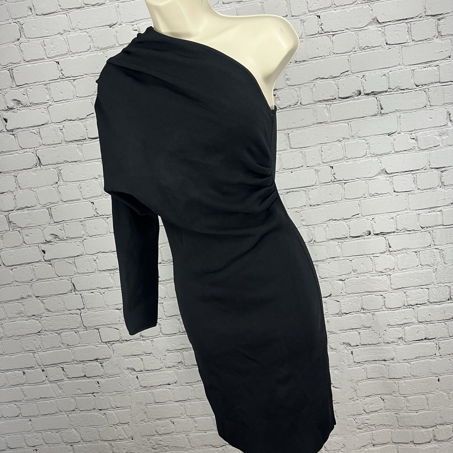 NWT Zara Black One Shoulder Long Sleeved Stretchy Bodycon Ribbed Dress Short S
