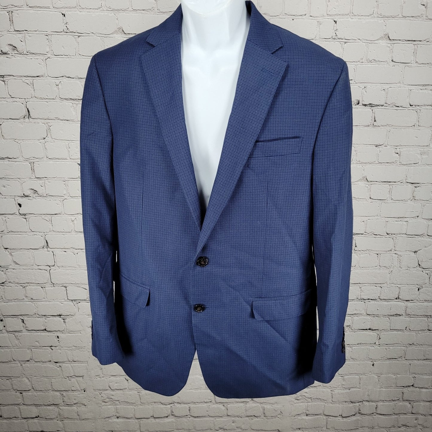 Chaps Ralph Lauren Blue Houndstooth 2 Button Notch Blazer Sport Coat Size 42