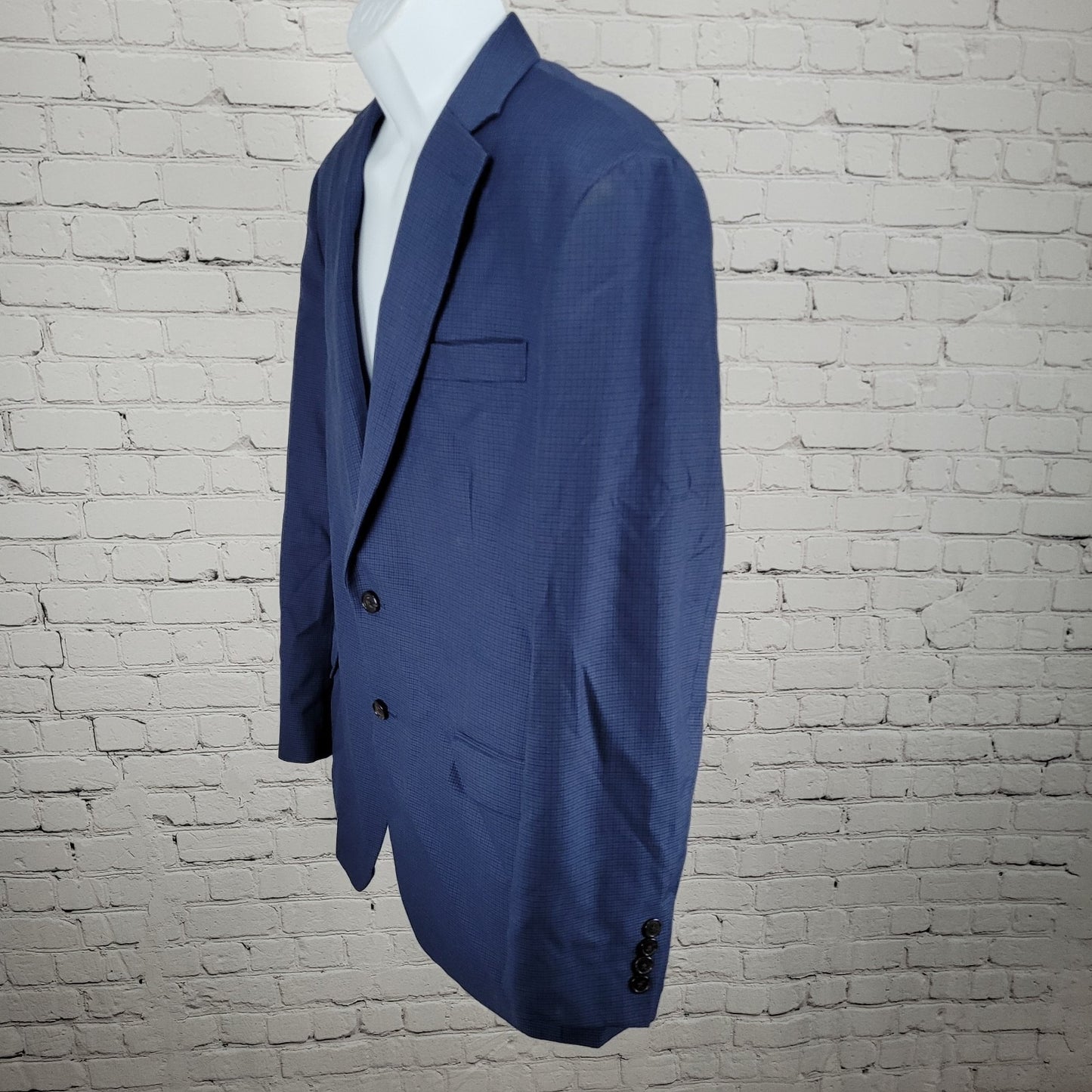 Chaps Ralph Lauren Blue Houndstooth 2 Button Notch Blazer Sport Coat Size 42