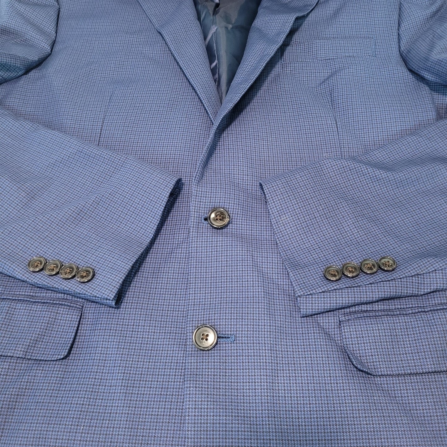 Chaps Ralph Lauren Blue Houndstooth 2 Button Notch Blazer Sport Coat Size 42