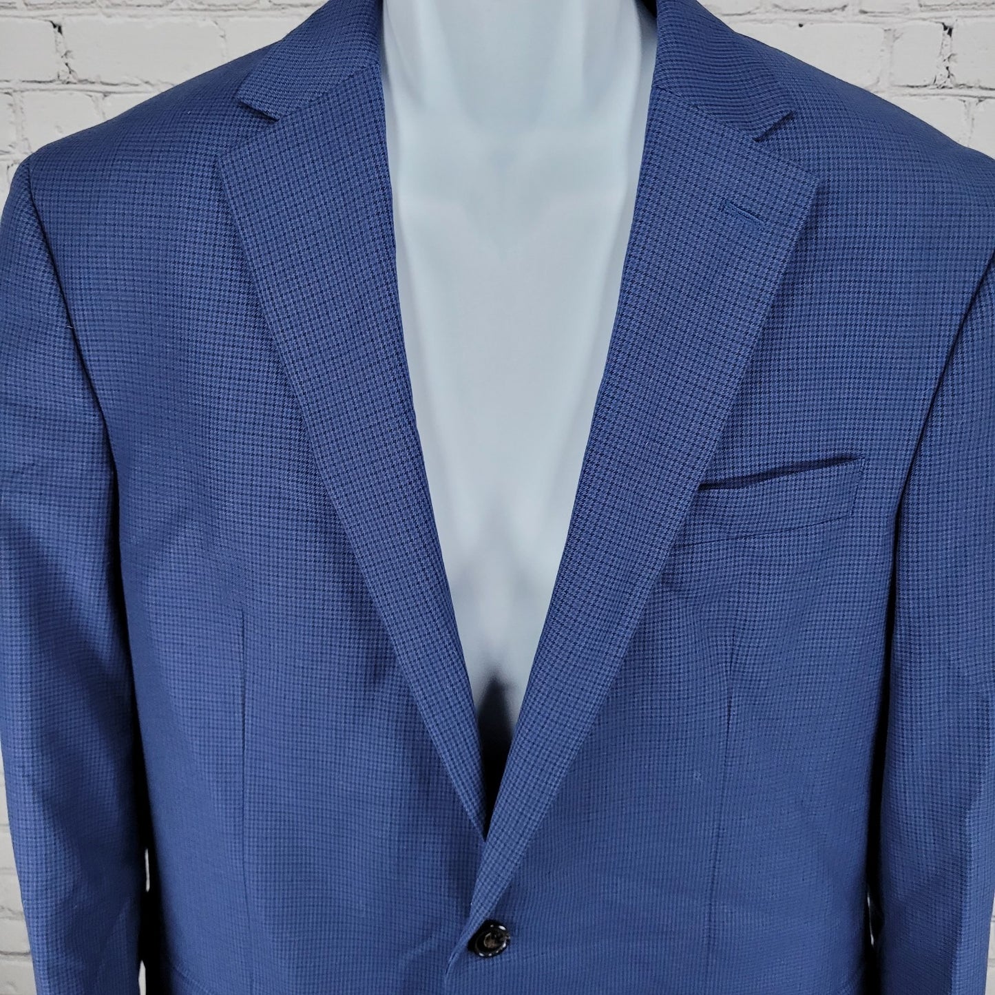 Chaps Ralph Lauren Blue Houndstooth 2 Button Notch Blazer Sport Coat Size 42