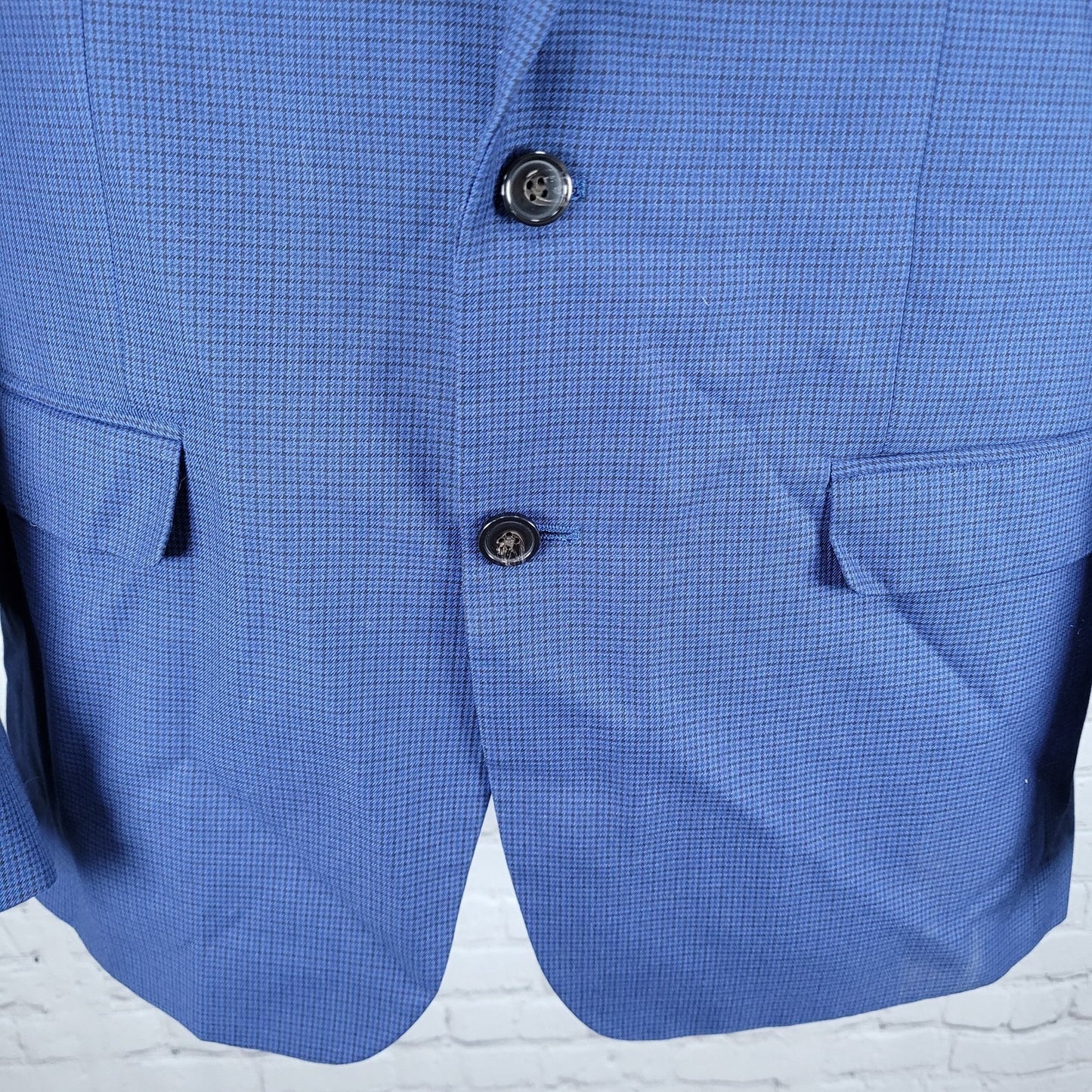 Chaps Ralph Lauren Blue Houndstooth 2 Button Notch Blazer Sport Coat Size 42