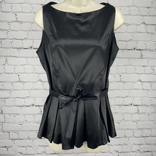 NWT NIFE Black Satin Pleated Tie Sleeveless Blouse Top Zipped Stretch Size 4