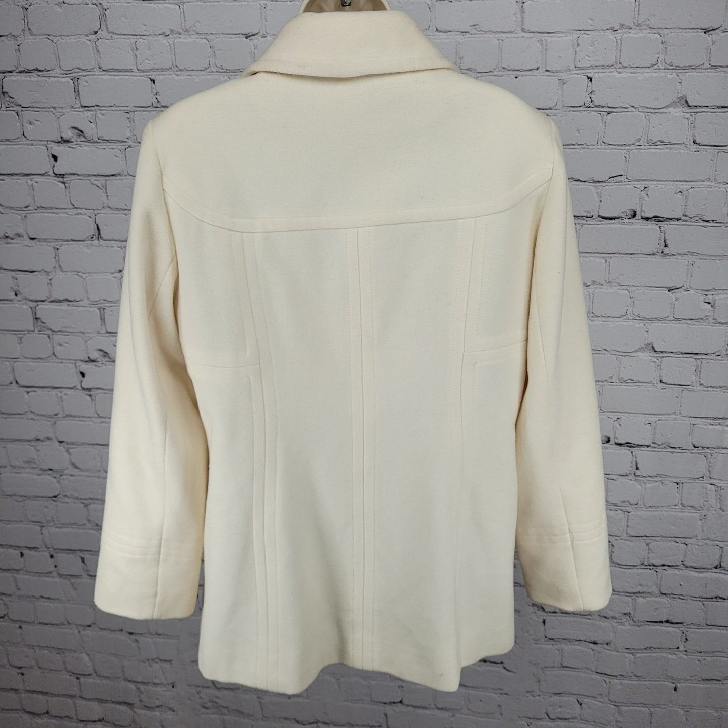 Anne Klein Ivory Wool Blend Buttoned Collared Pockets Lined Over Coat Large L