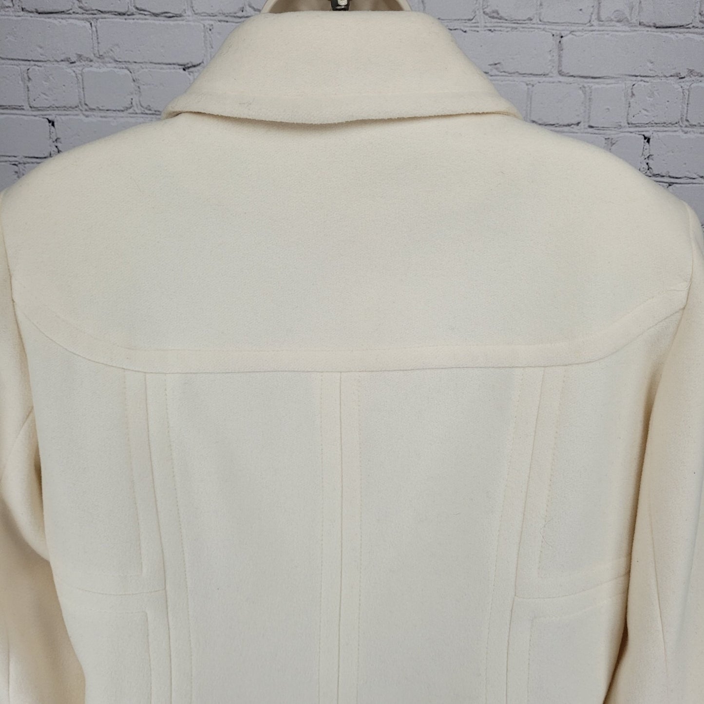 Anne Klein Ivory Wool Blend Buttoned Collared Pockets Lined Over Coat Large L