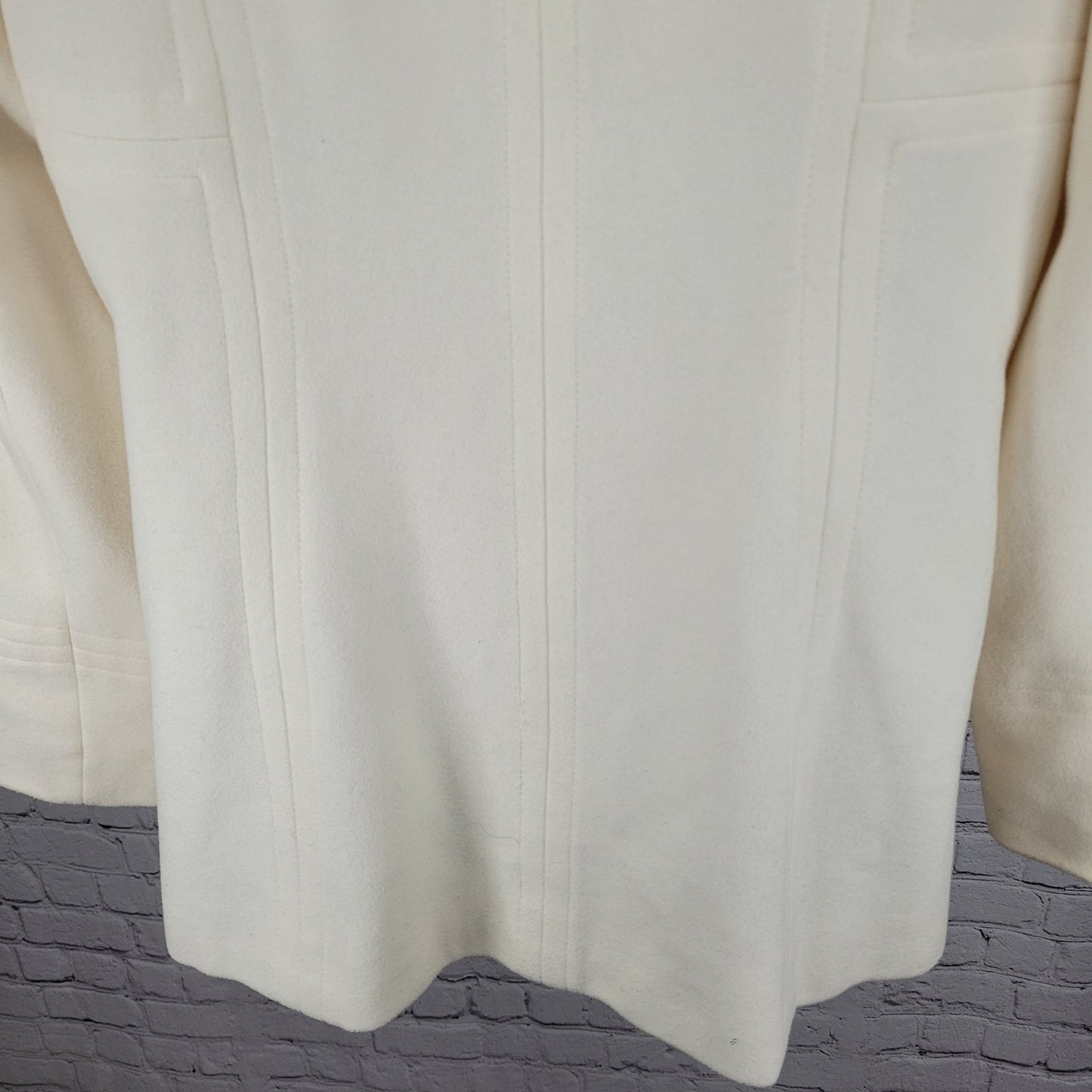 Anne Klein Ivory Wool Blend Buttoned Collared Pockets Lined Over Coat Large L