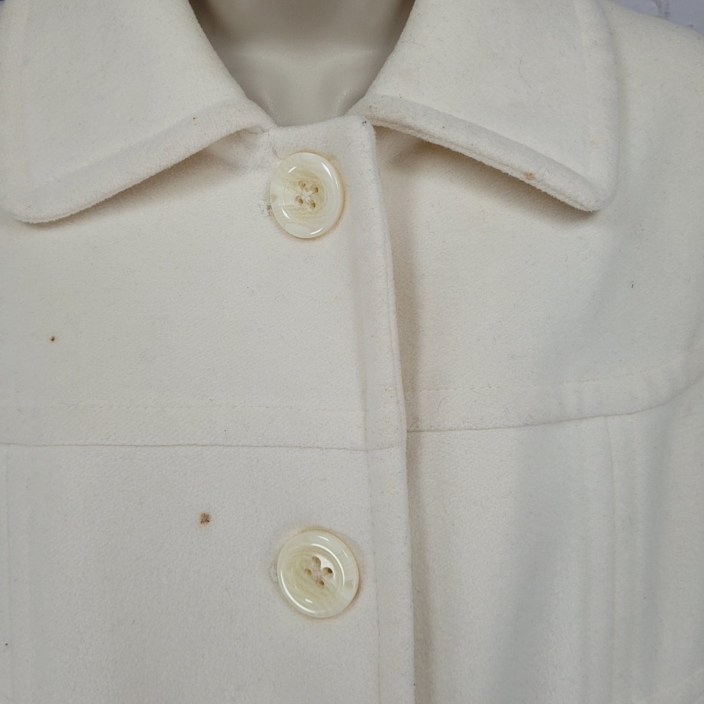 Anne Klein Ivory Wool Blend Buttoned Collared Pockets Lined Over Coat Large L