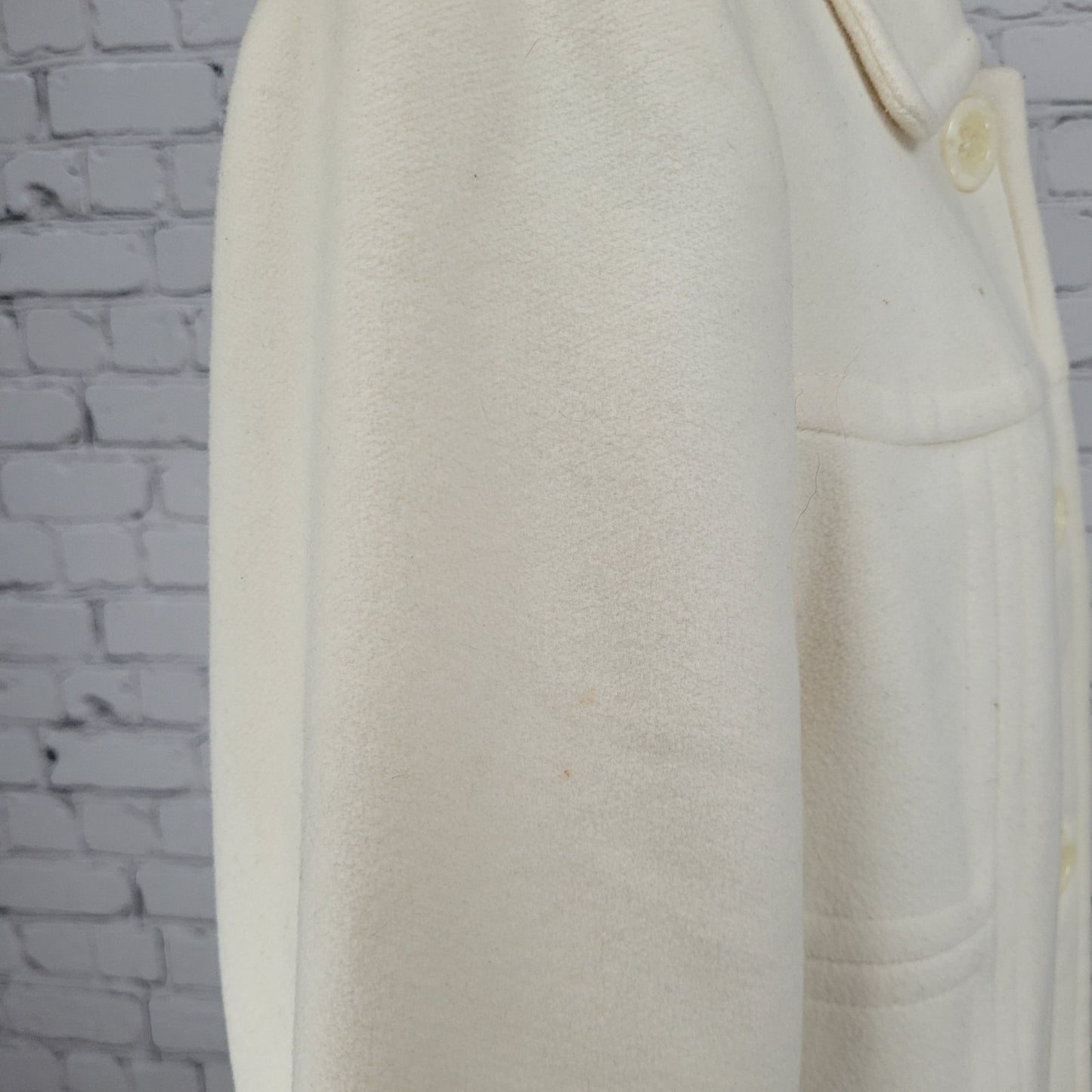 Anne Klein Ivory Wool Blend Buttoned Collared Pockets Lined Over Coat Large L