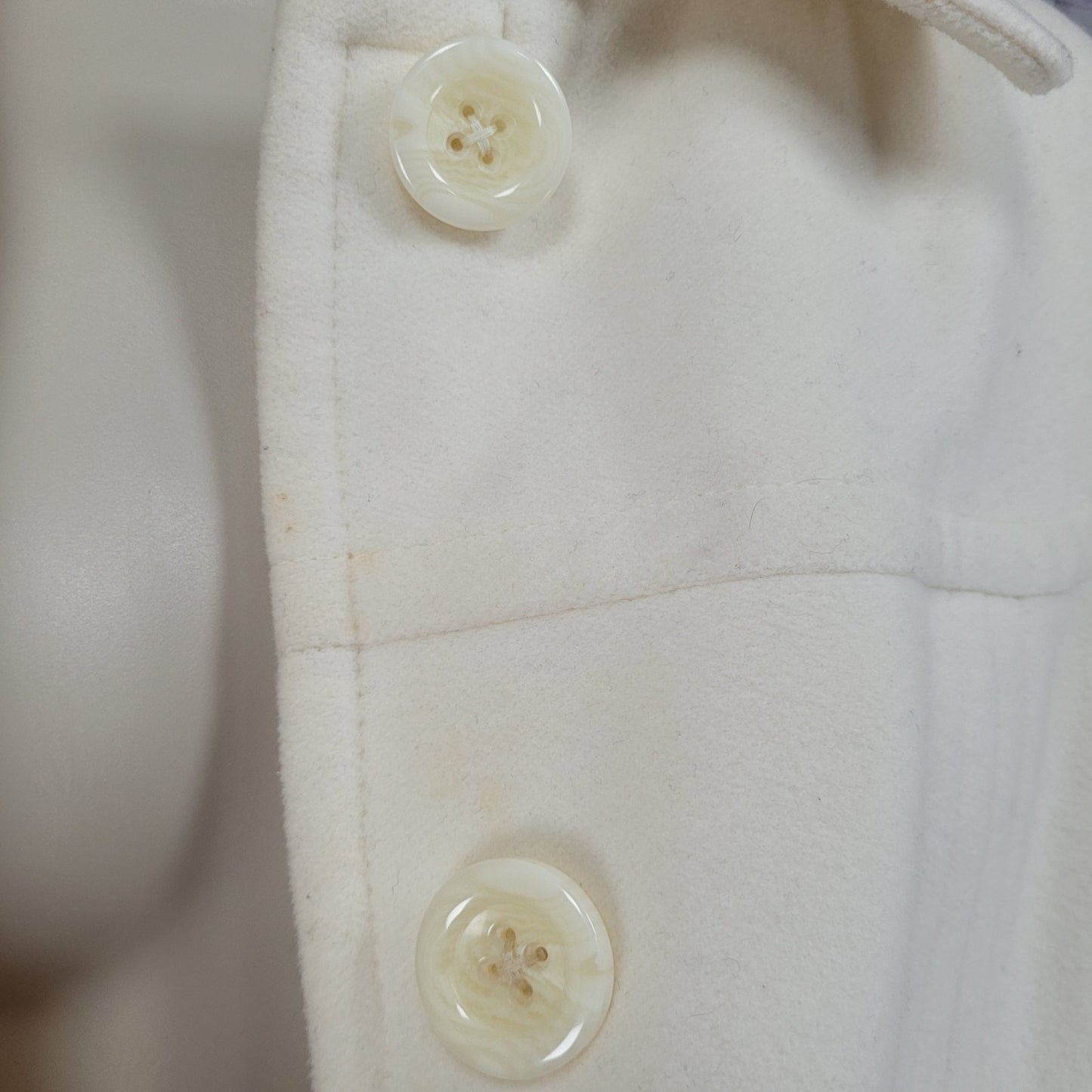 Anne Klein Ivory Wool Blend Buttoned Collared Pockets Lined Over Coat Large L