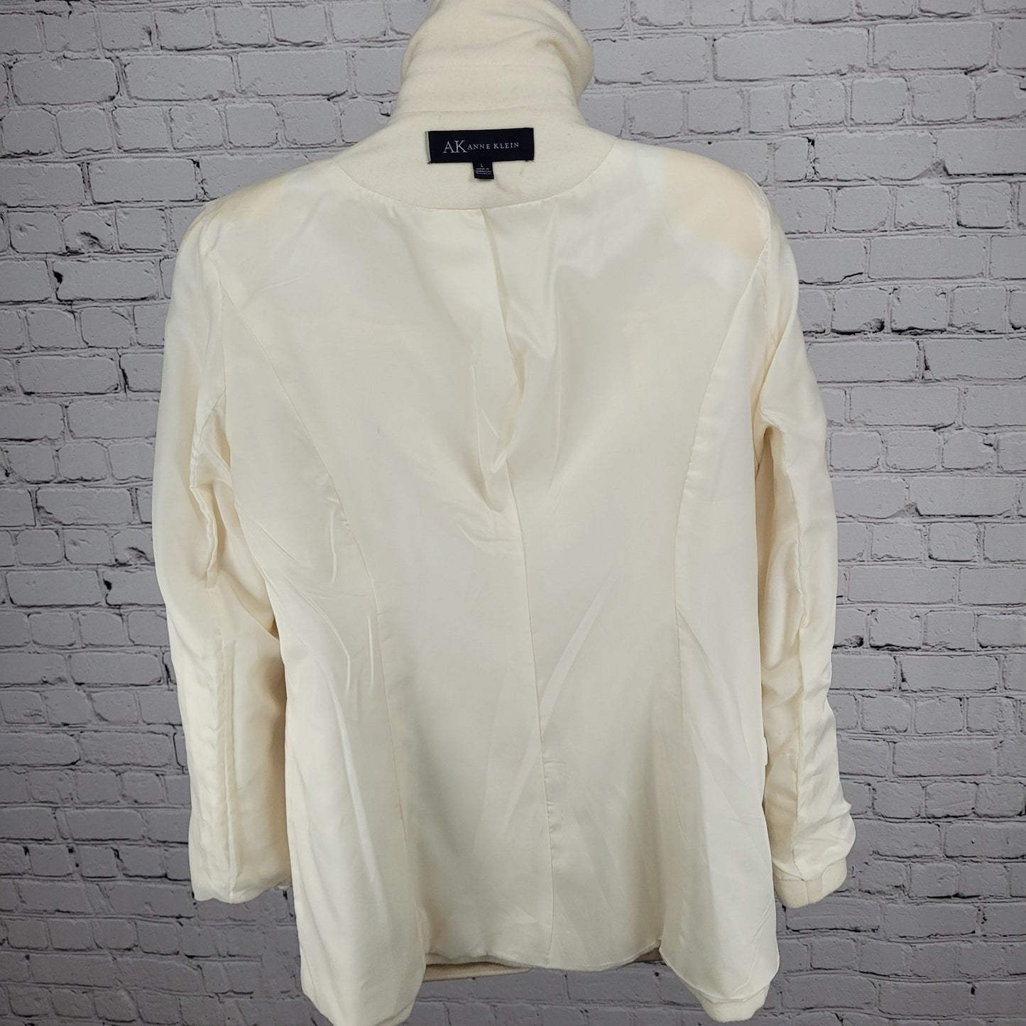 Anne Klein Ivory Wool Blend Buttoned Collared Pockets Lined Over Coat Large L