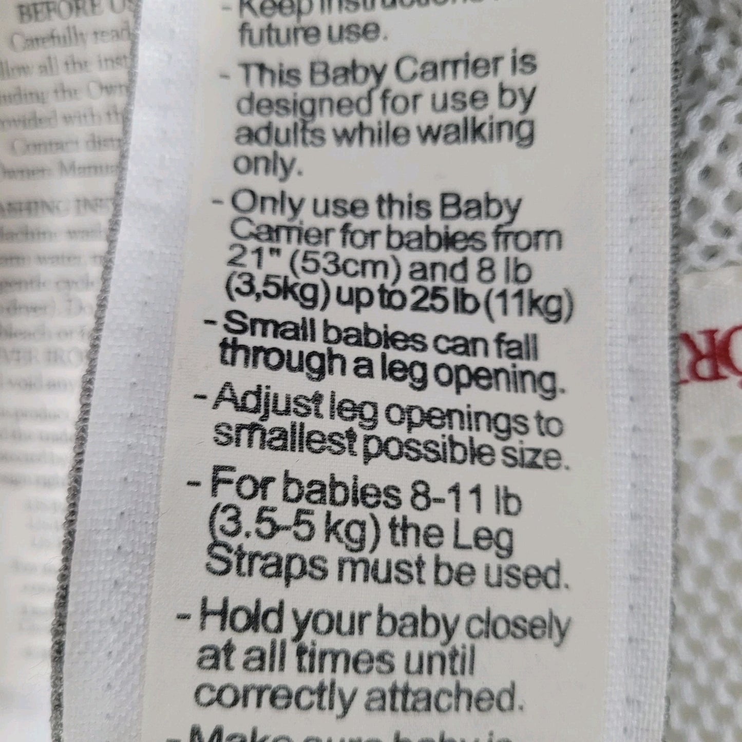 Baby Bjorn Grey White Mesh Adjustable Baby Infant Carrier 8-25lbs