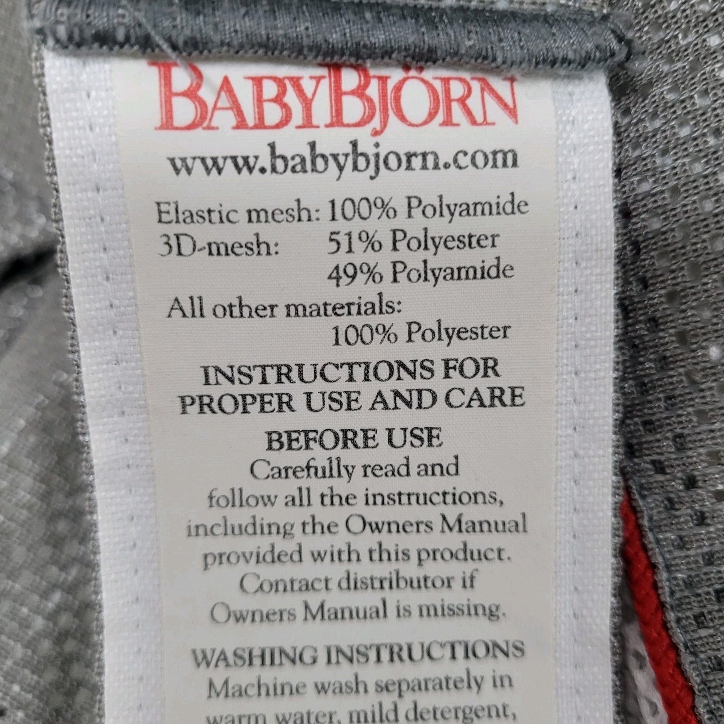 Baby Bjorn Grey White Mesh Adjustable Baby Infant Carrier 8-25lbs