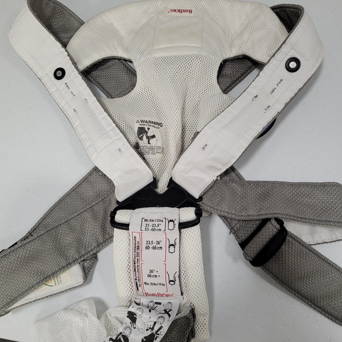 Baby Bjorn Grey White Mesh Adjustable Baby Infant Carrier 8-25lbs