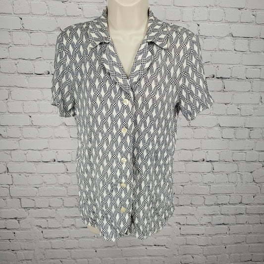 VTG Harve Benard Navy 100% Silk Lightweight Button Up Short Sleeve Shirt Size 2P