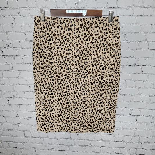 J.CREW Brown Leopard No. 2 Cotton Stretch Back Slit Pencil Skirt 2 (28x22.5)