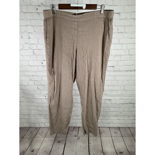 J Jill Linen Stretch Brown Pull On Pants Trousers Elastic Waist L Tall (35 x 27)