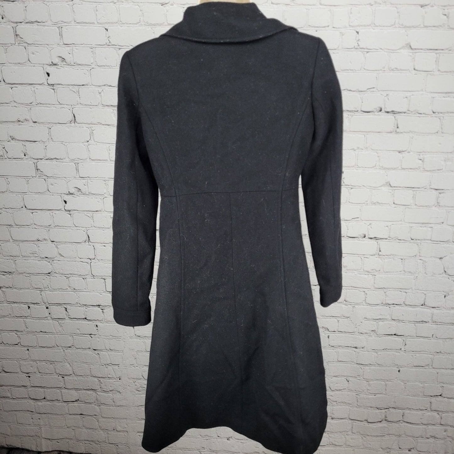 Via Black 100% Wool Double Breasted Buttoned Lined Pockets Long Pea Coat Small S