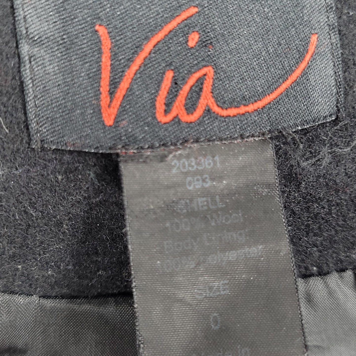 Via Black 100% Wool Double Breasted Buttoned Lined Pockets Long Pea Coat Small S