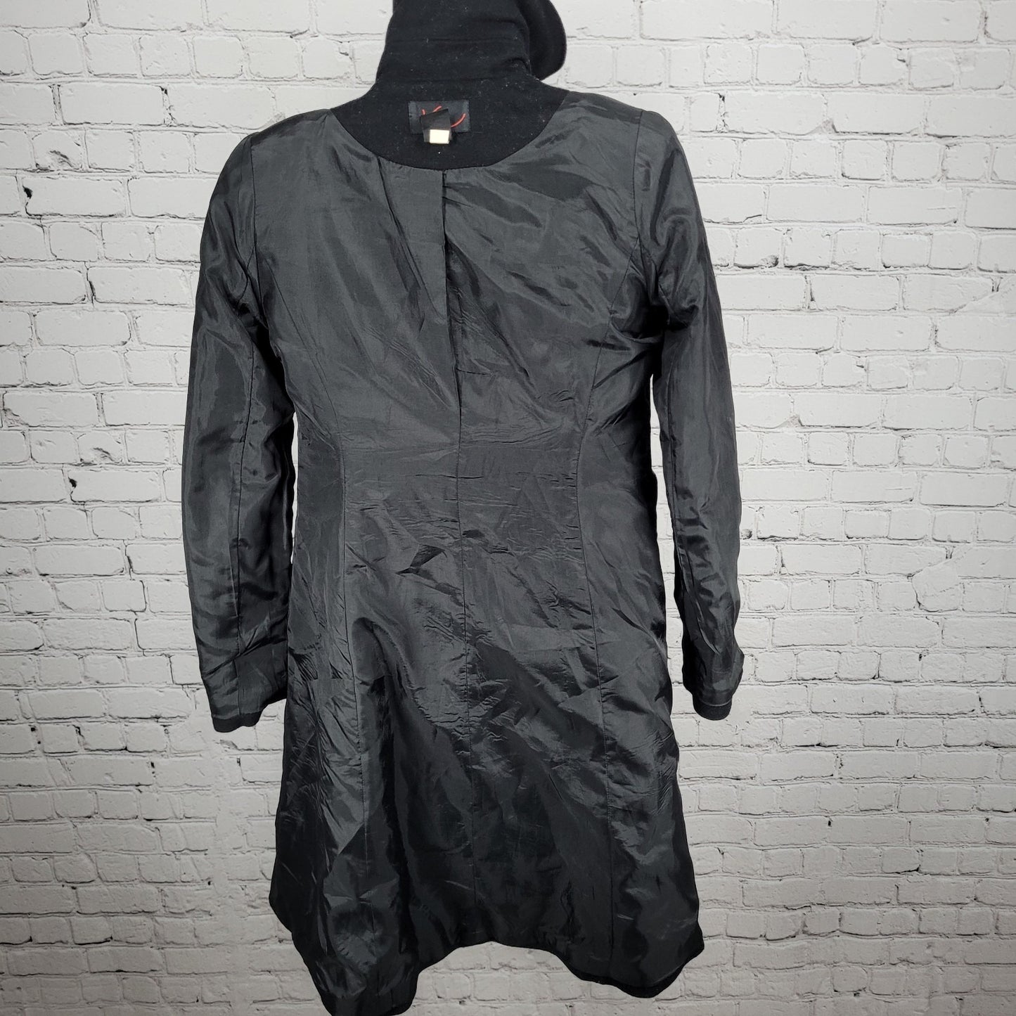 Via Black 100% Wool Double Breasted Buttoned Lined Pockets Long Pea Coat Small S