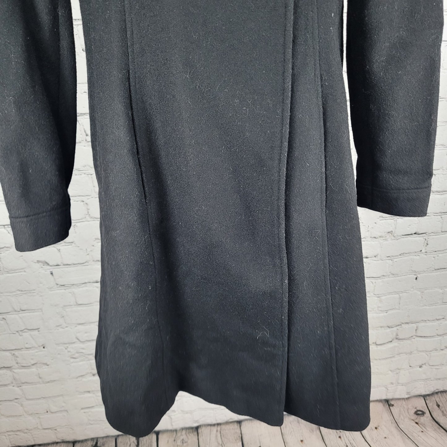 Via Black 100% Wool Double Breasted Buttoned Lined Pockets Long Pea Coat Small S