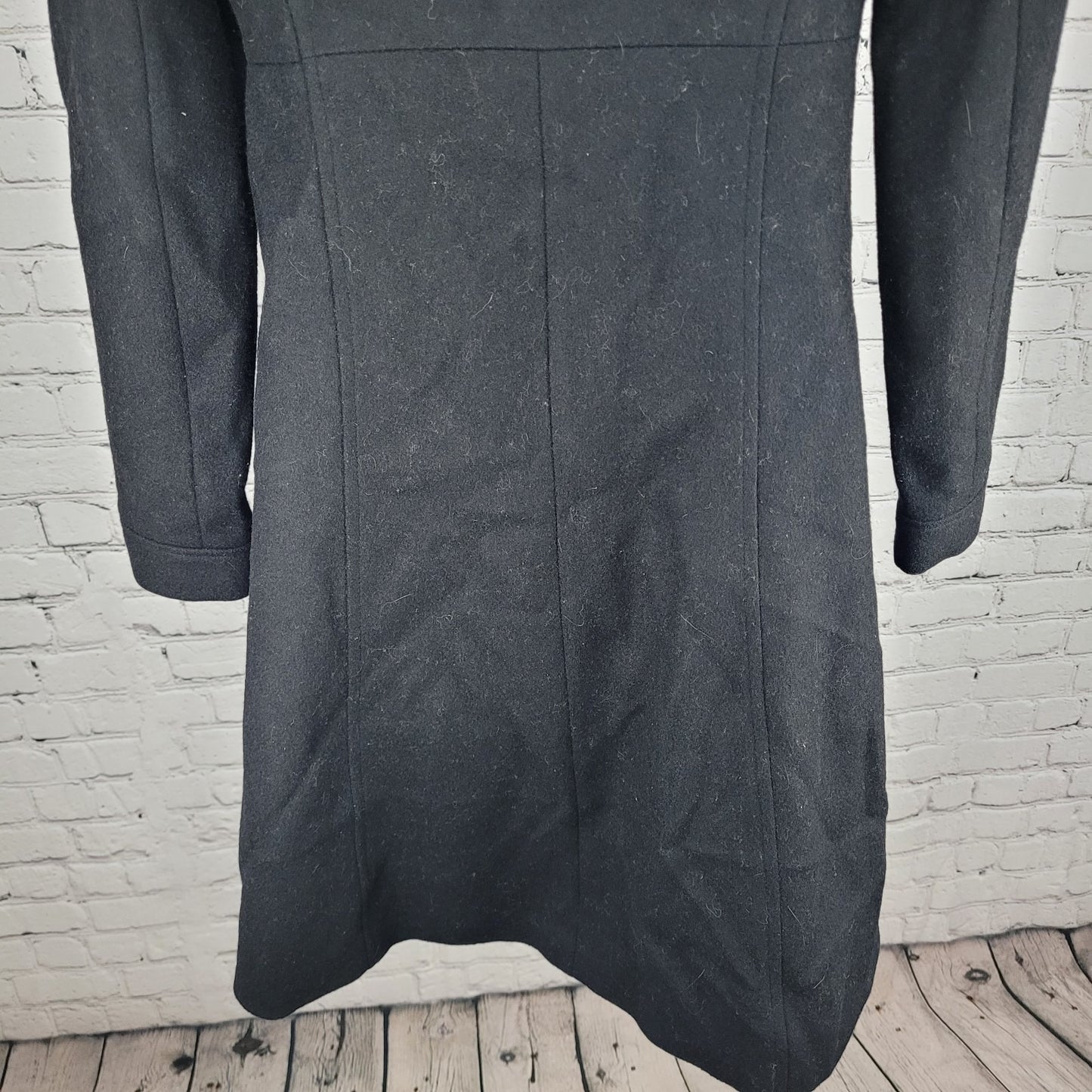 Via Black 100% Wool Double Breasted Buttoned Lined Pockets Long Pea Coat Small S