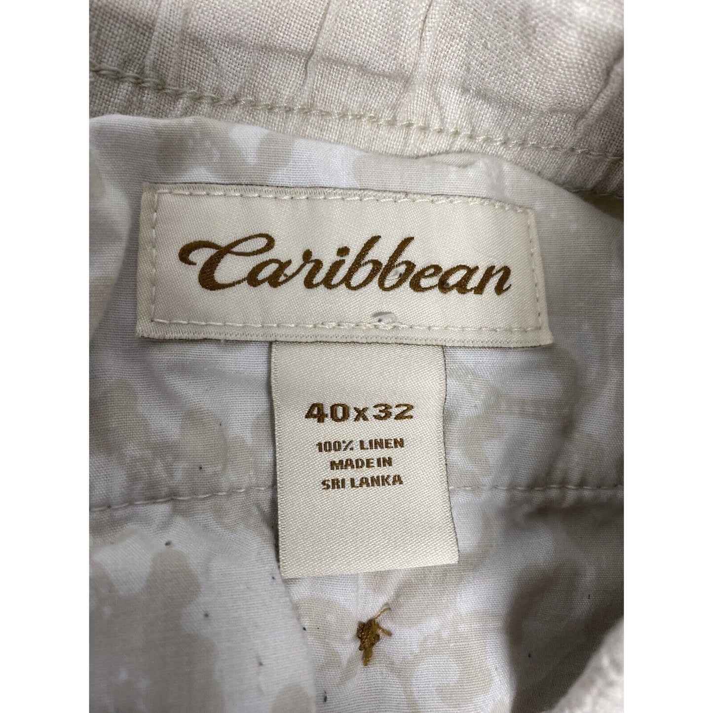 Caribbean Beige Linen Elastic Waist Wide Leg High Rise Cargo Pants Men’s 40 x 24
