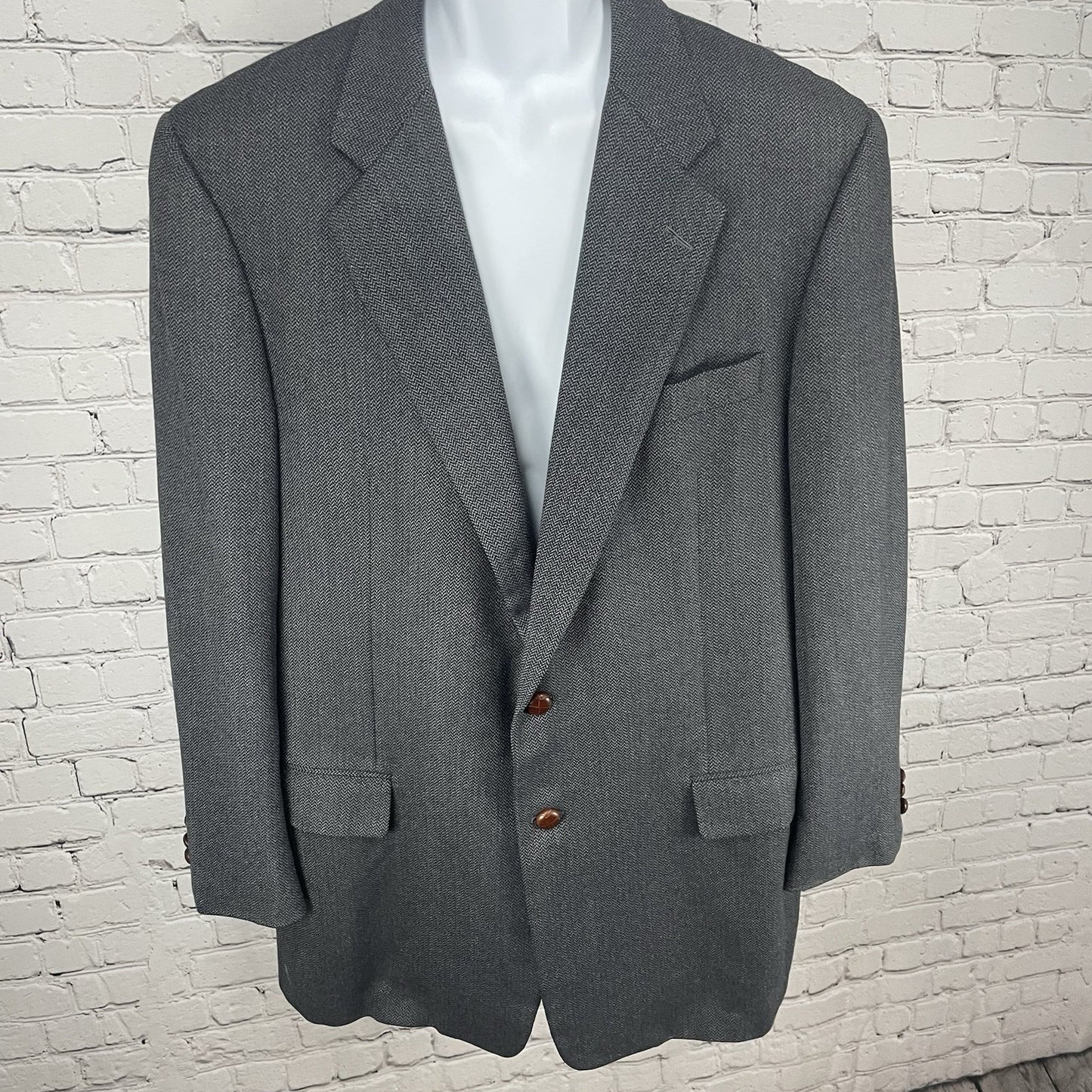 Hickey Freeman Grey Wool 2 Button Vented Blazer Sport Coat USA Made Size 44L