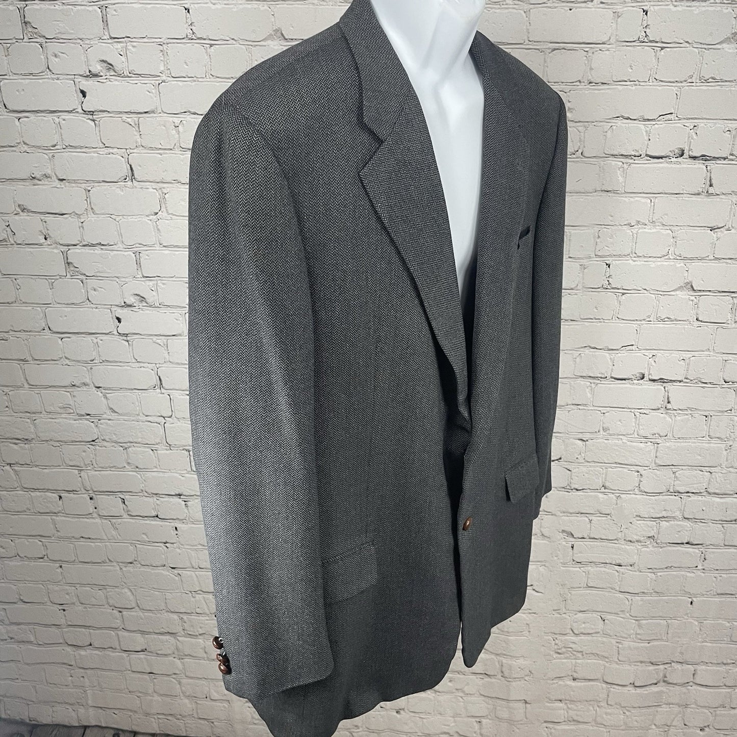 Hickey Freeman Grey Wool 2 Button Vented Blazer Sport Coat USA Made Size 44L