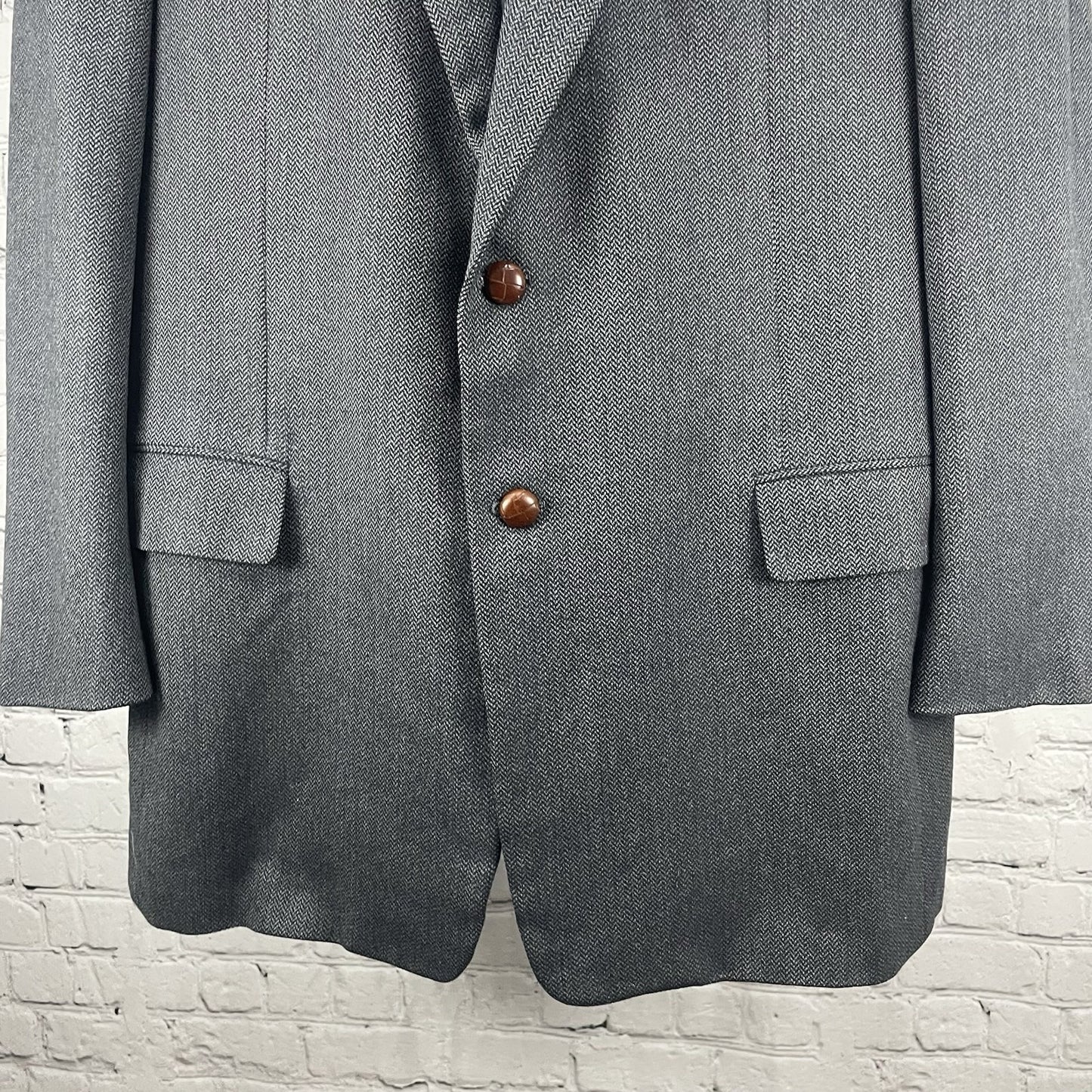 Hickey Freeman Grey Wool 2 Button Vented Blazer Sport Coat USA Made Size 44L