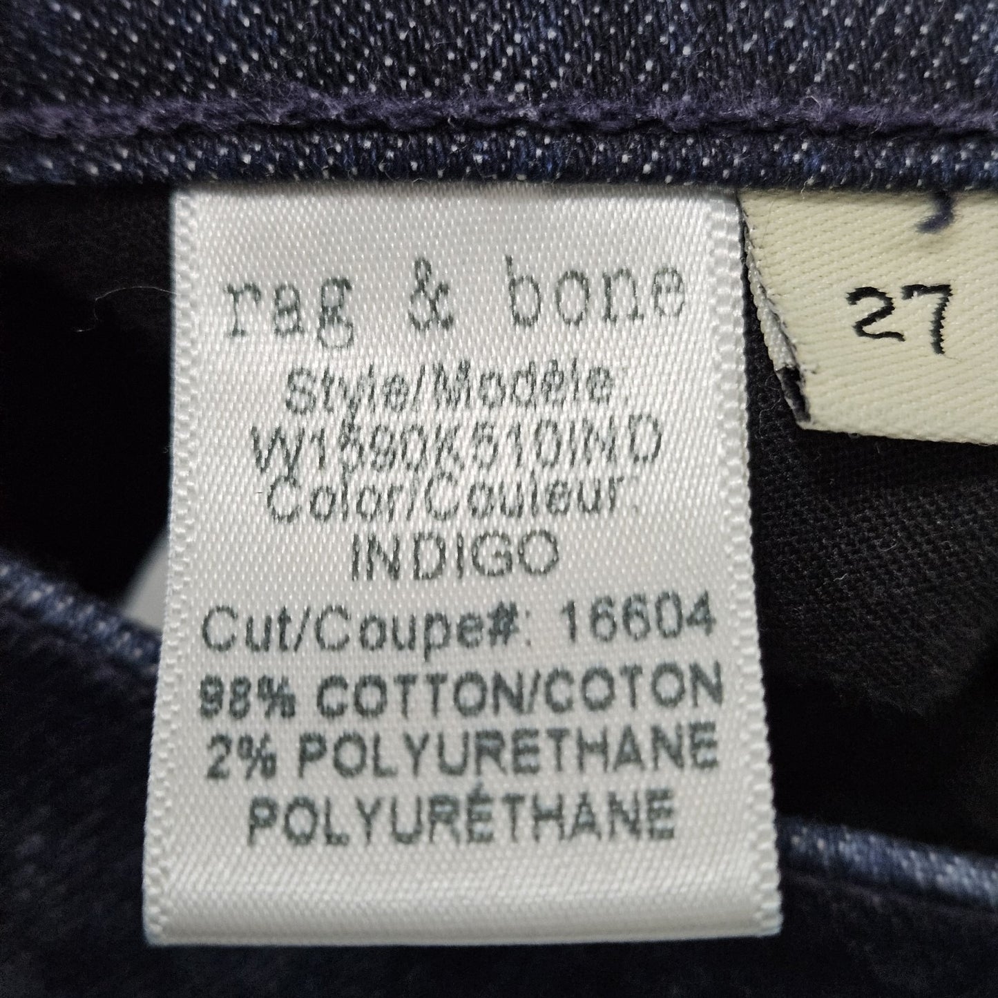 Rag & Bone Blue Dre Dark Wash Denim Mid Rise Skinny Jeans USA 27 (30x27.5)