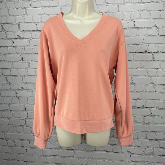 Athleta Peach Pink Athleisure Pullover Willow V Neck Sweatshirt Soft Size Small