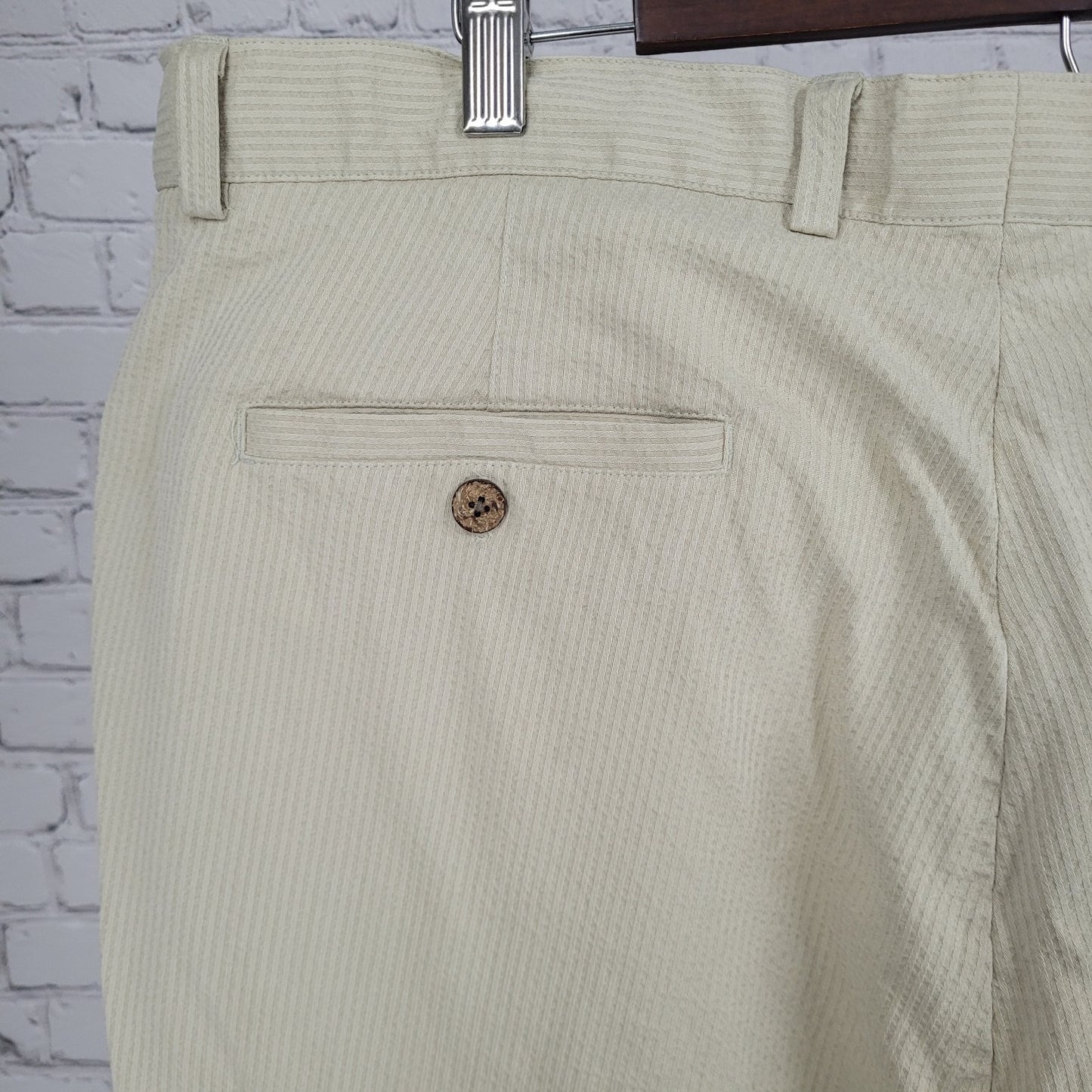 Lineage Beige 100% Silk Striped Pleated Lightweight Chino Shorts Size 42 (40x9)