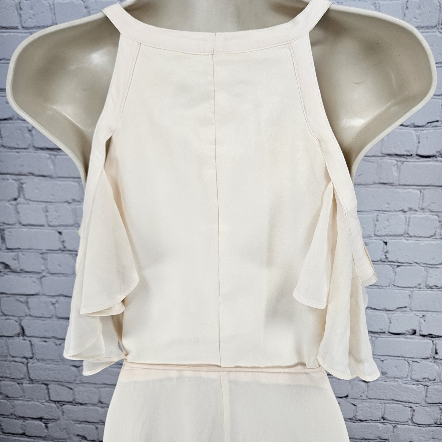 Lulus Cream Peach Chiffon Flutter Off Sleeve Wrap Tie Floor Length Dress XS