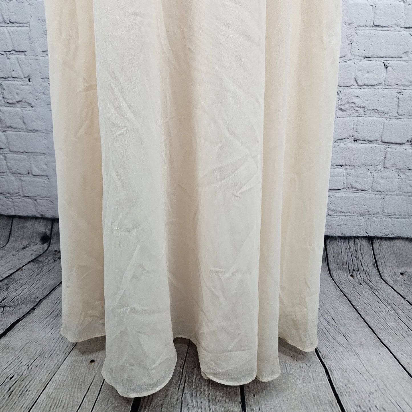 Lulus Cream Peach Chiffon Flutter Off Sleeve Wrap Tie Floor Length Dress XS