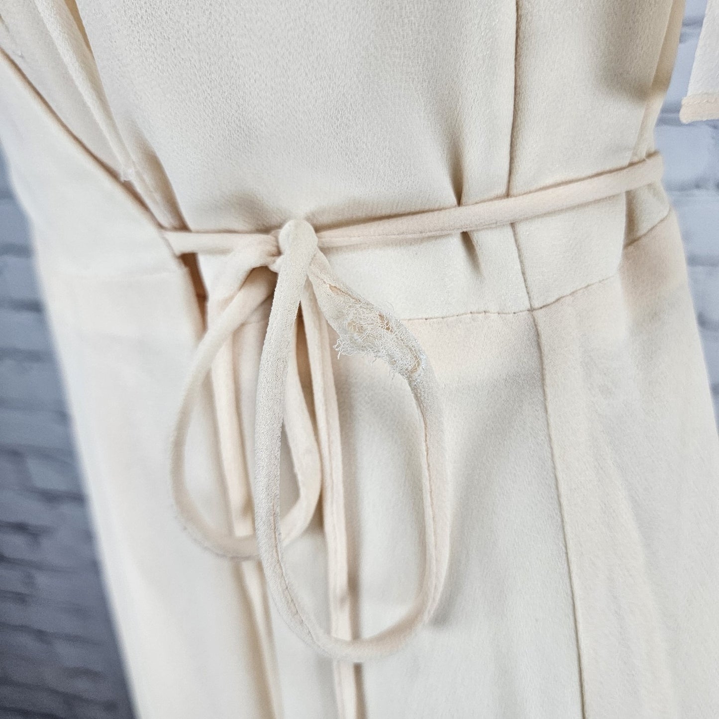 Lulus Cream Peach Chiffon Flutter Off Sleeve Wrap Tie Floor Length Dress XS