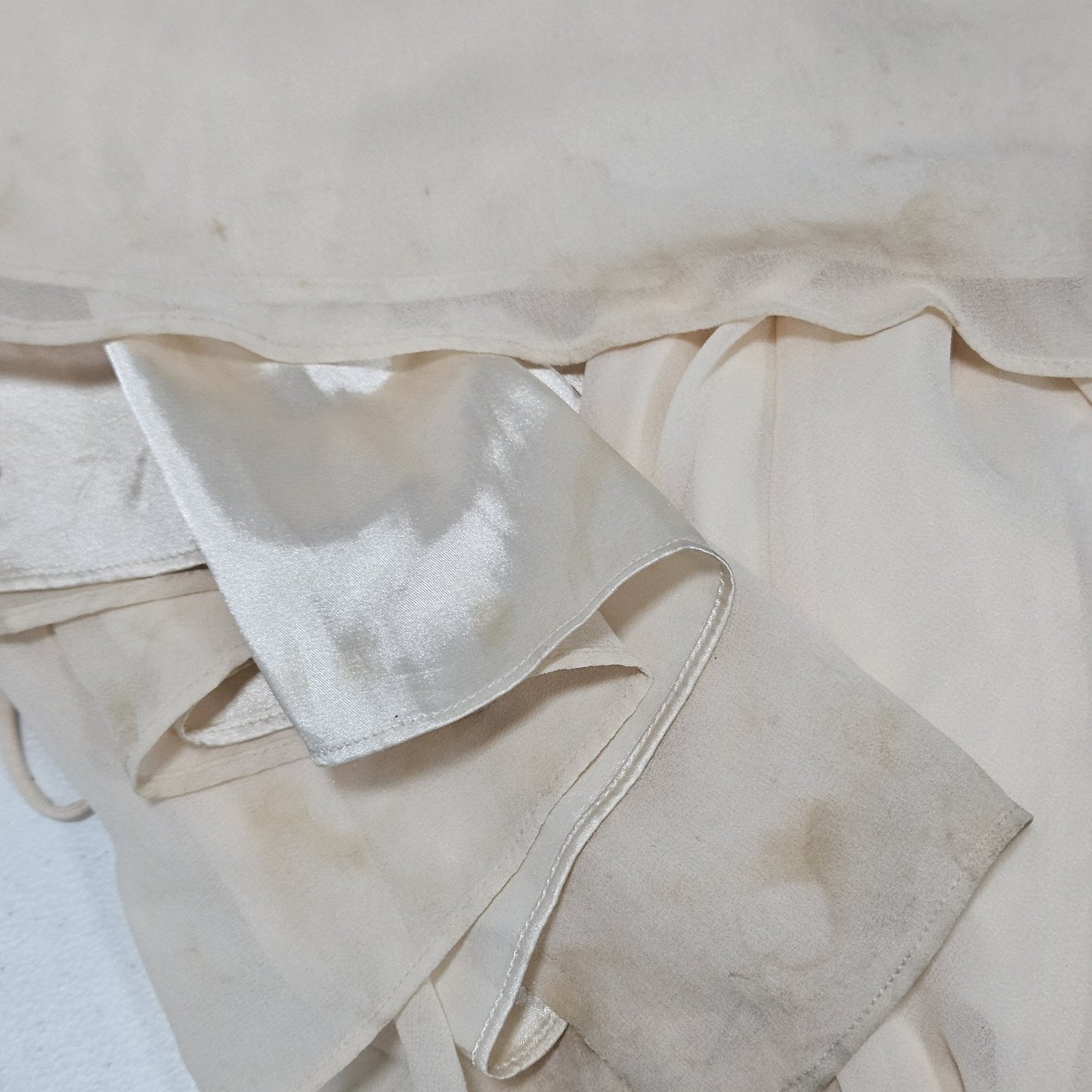 Lulus Cream Peach Chiffon Flutter Off Sleeve Wrap Tie Floor Length Dress XS