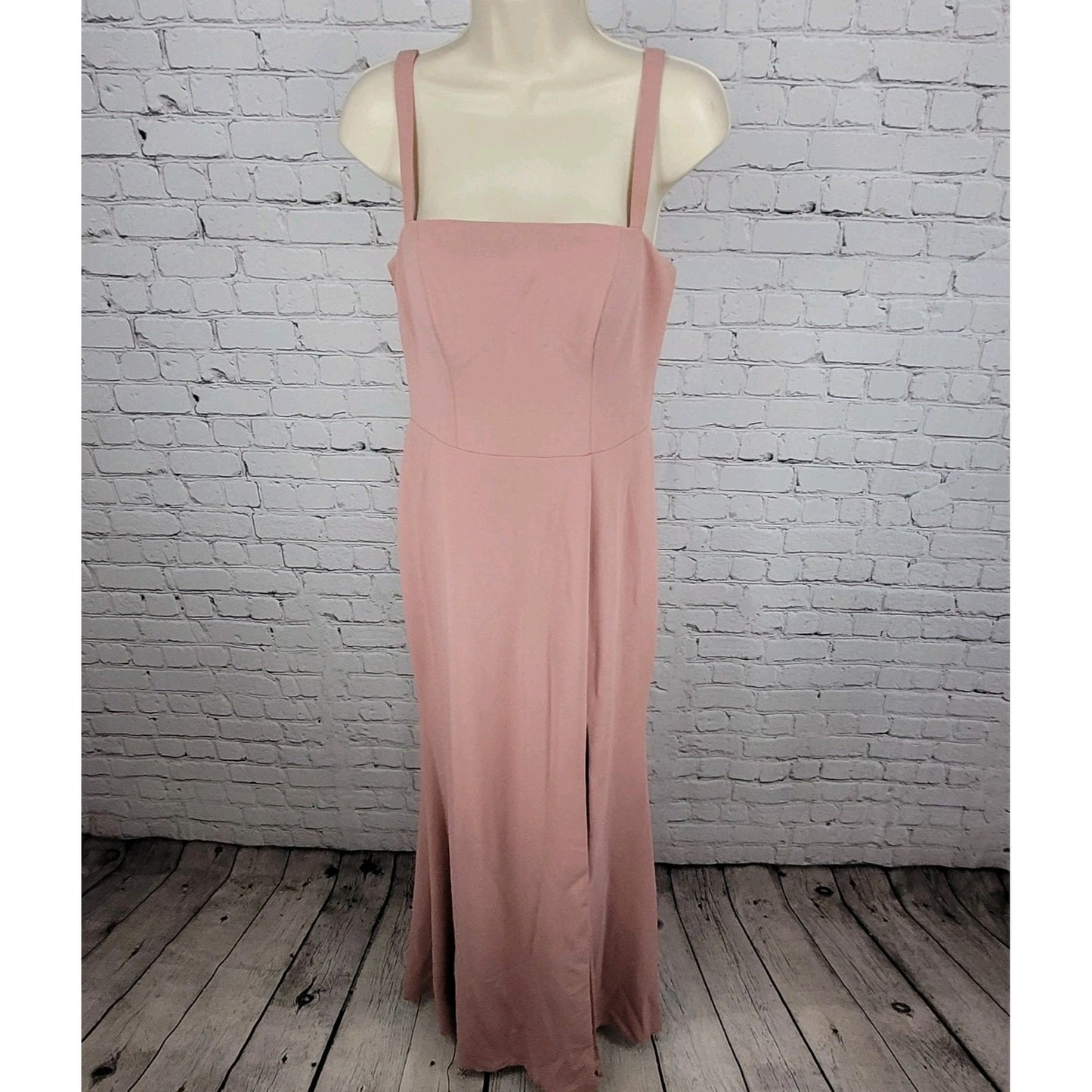 Azazie Pink Strappy Front Slit Square Neck Stretch Lined Bridesmaid Dress Size C