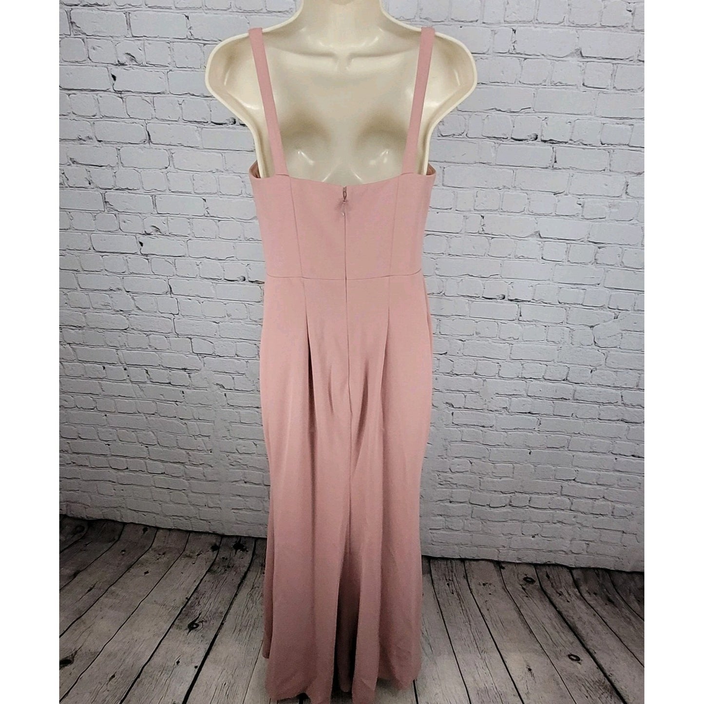 Azazie Pink Strappy Front Slit Square Neck Stretch Lined Bridesmaid Dress Size C