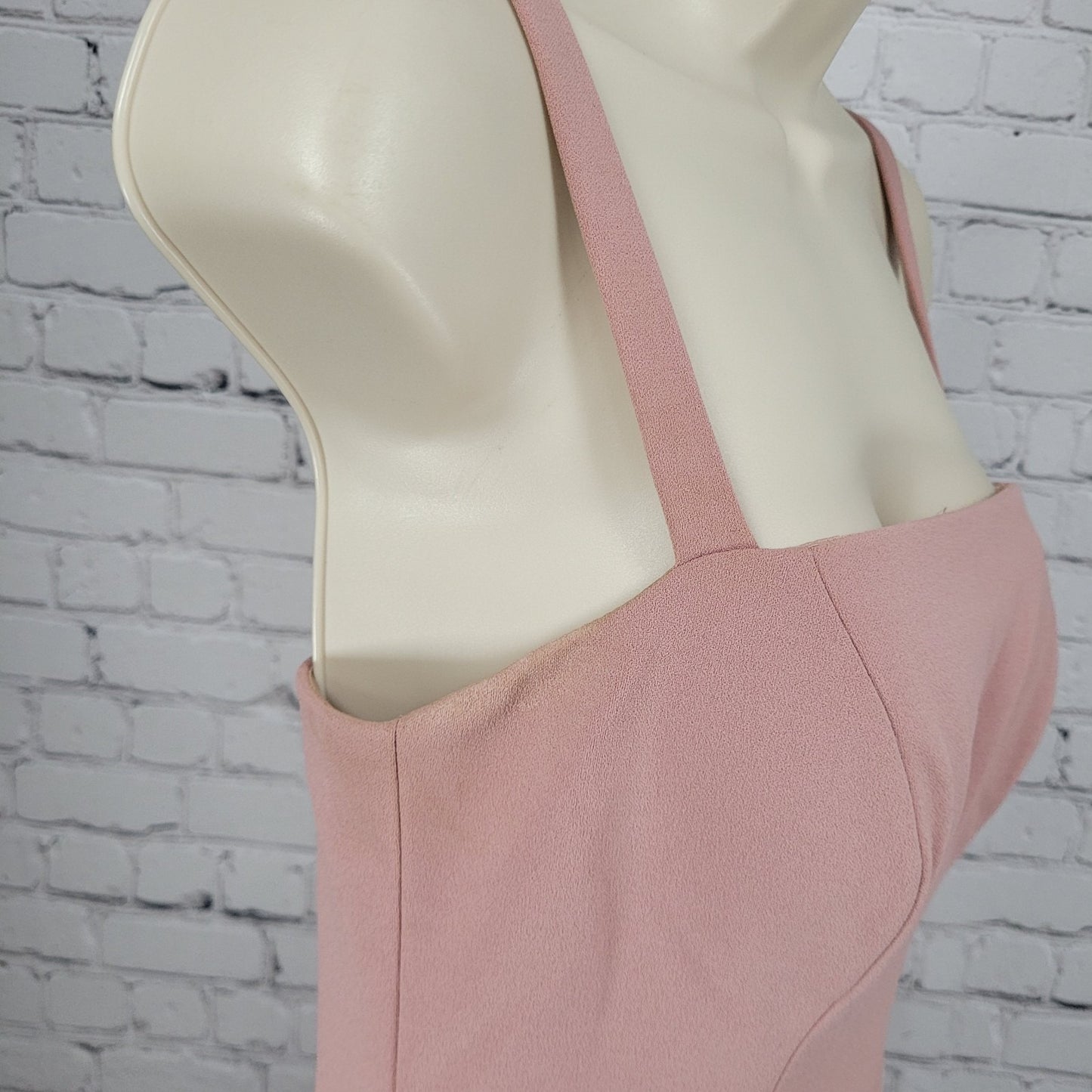 Azazie Pink Strappy Front Slit Square Neck Stretch Lined Bridesmaid Dress Size C