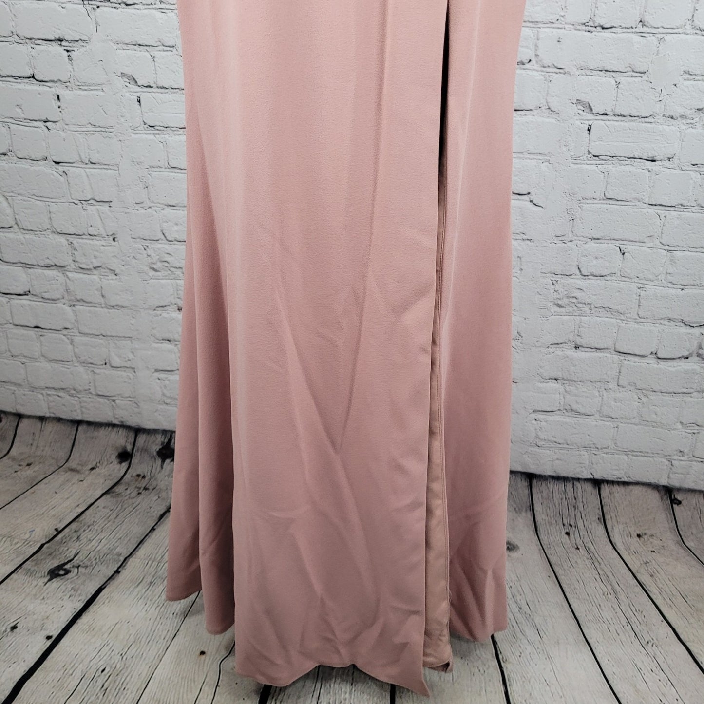 Azazie Pink Strappy Front Slit Square Neck Stretch Lined Bridesmaid Dress Size C