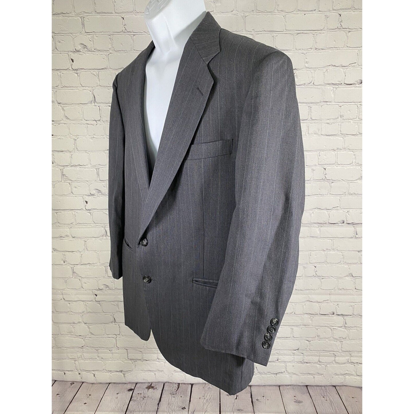 Stafford USA Made Gray Blue 100% Wool Striped 2 Button Jacket Blazer Men’s 42S