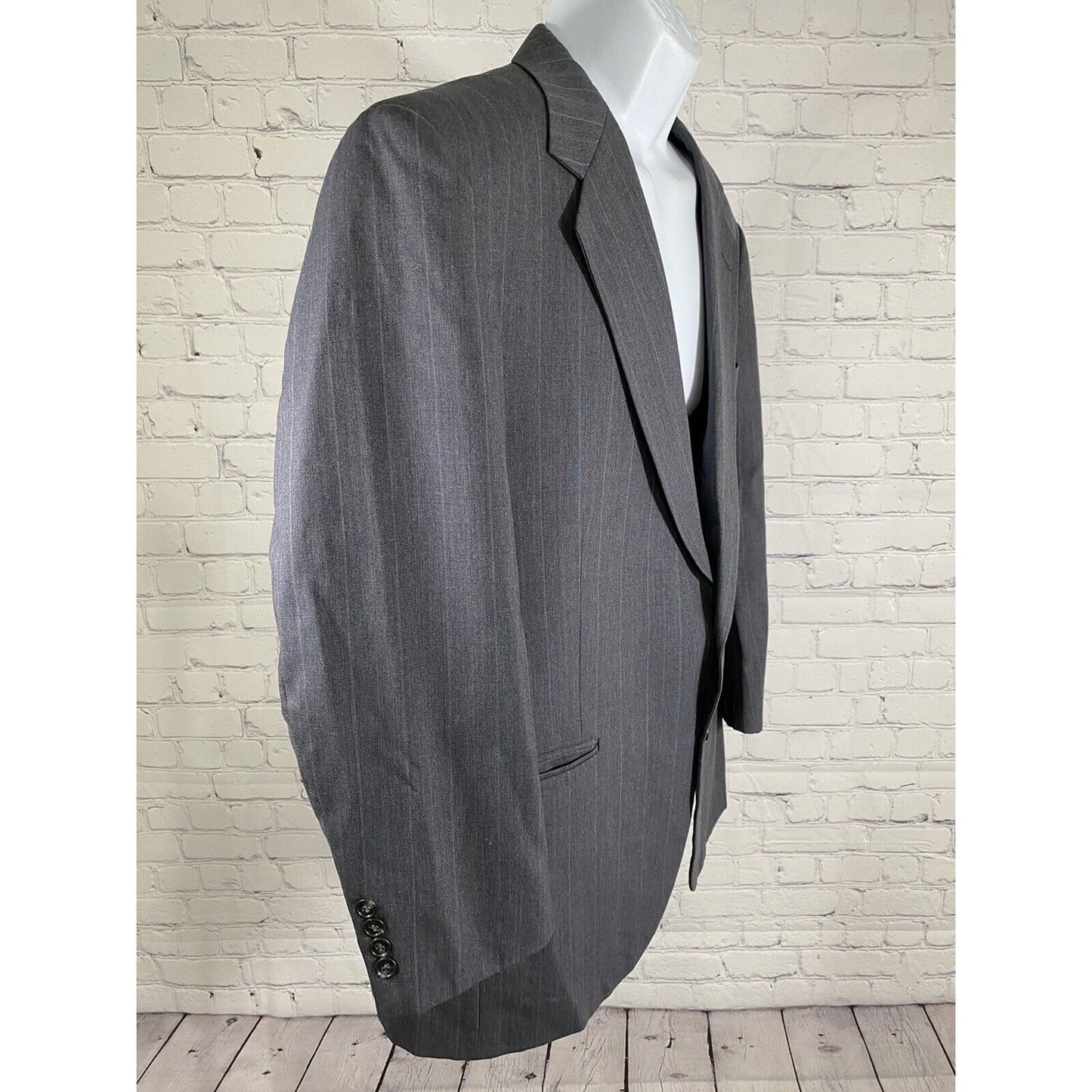Stafford USA Made Gray Blue 100% Wool Striped 2 Button Jacket Blazer Men’s 42S