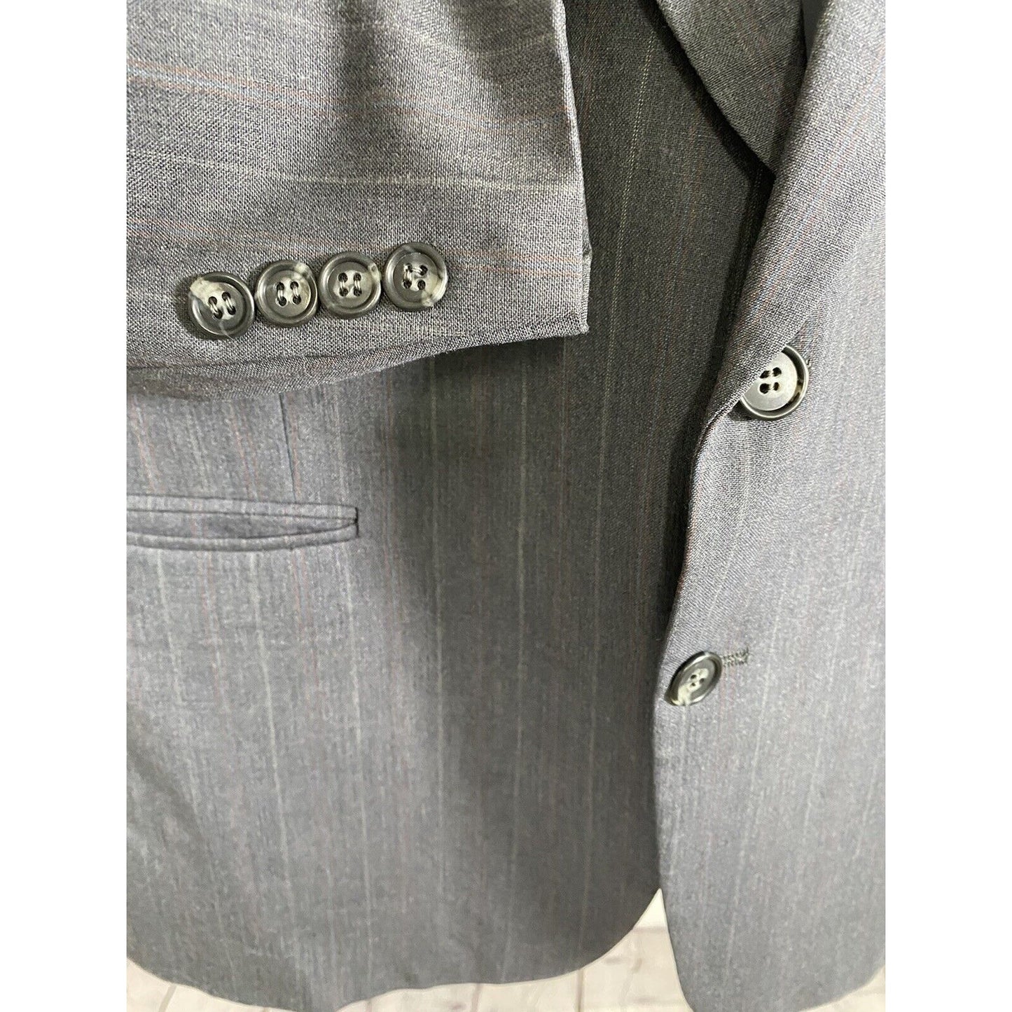 Stafford USA Made Gray Blue 100% Wool Striped 2 Button Jacket Blazer Men’s 42S
