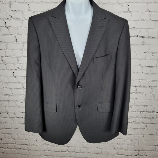 J. Ferrar Black Striped Modern Fit 2 Button Peak Double Vented Blazer Size 42R